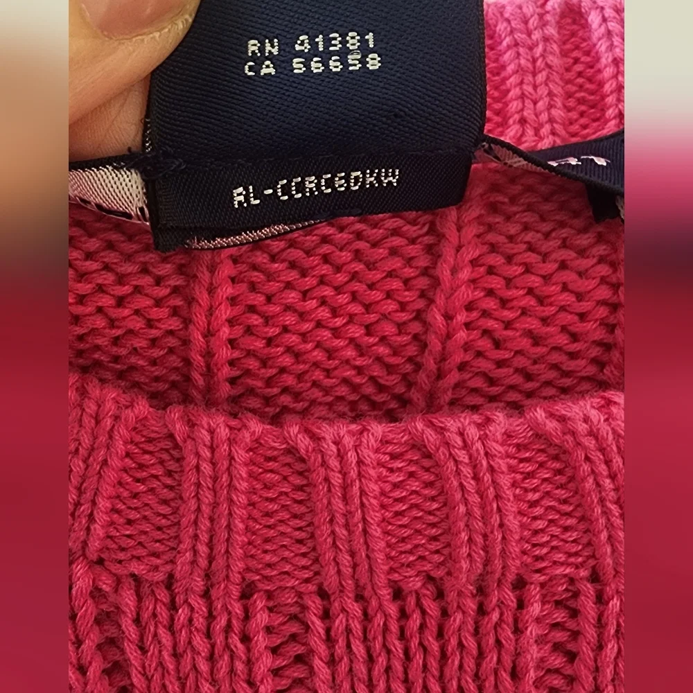 Ralph Lauren Sport Women's Pink Cable Knit Sweater, Size Large, Cotton.